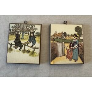 Camille England Vintage Wall Plaques Set Cottage Children Art Prints 3x3.5 Décor
